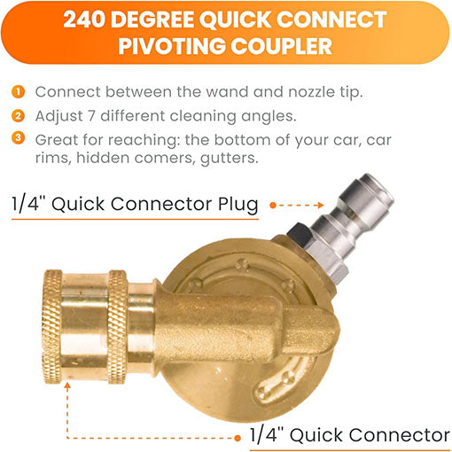 240-Degree Quick Connect Pressure Washer Pivoting Coupler
