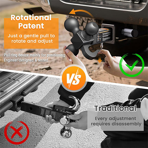 360° Swivel Trailer Hitch Tri-Ball Mount with Hook