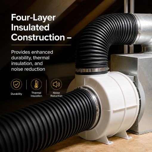 Noise Reducer HVAC 4-Inch Insulated Flexible Duct