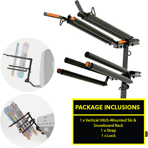 Vertical Hitch-Mounted Ski & Snowboard Rack