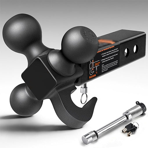 360° Swivel Trailer Hitch Tri-Ball Mount with Hook