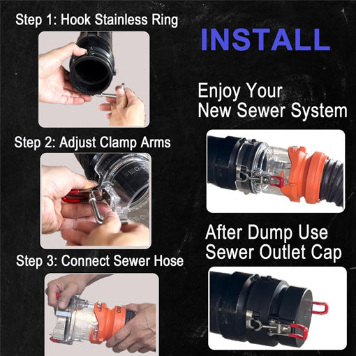 RV Sewer Hose Connector with Clamp-lock System