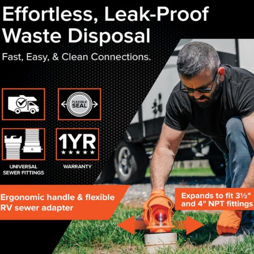 RV Clear Sewer Adapter with Drain Lock