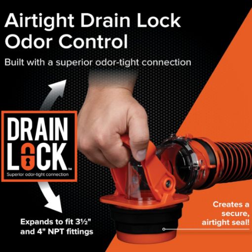 RV Clear Sewer Adapter with Drain Lock