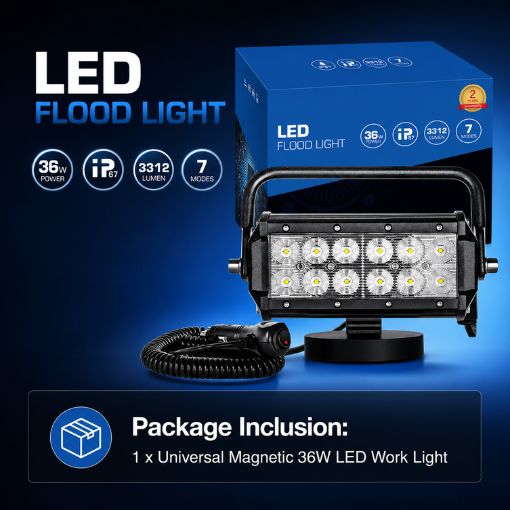 Universal Magnetic 36W LED Work Light for Tractors, Forklifts, Lawn Mowers